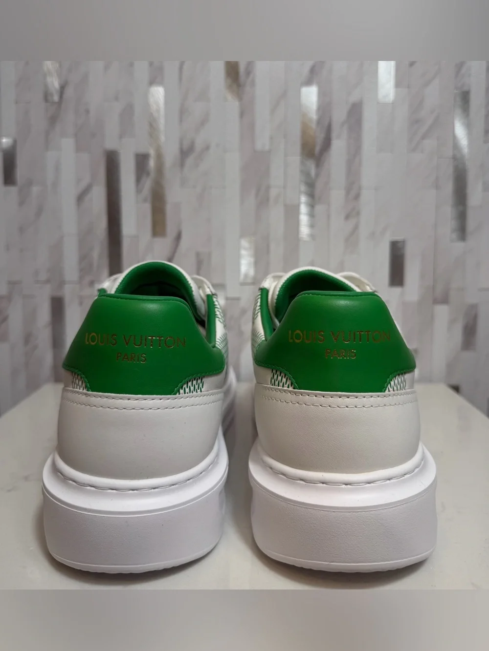 🍀Louis Vuitton Men’s Beverly Hills Giant Damier White/Green Sneakers 7.5UK/9US